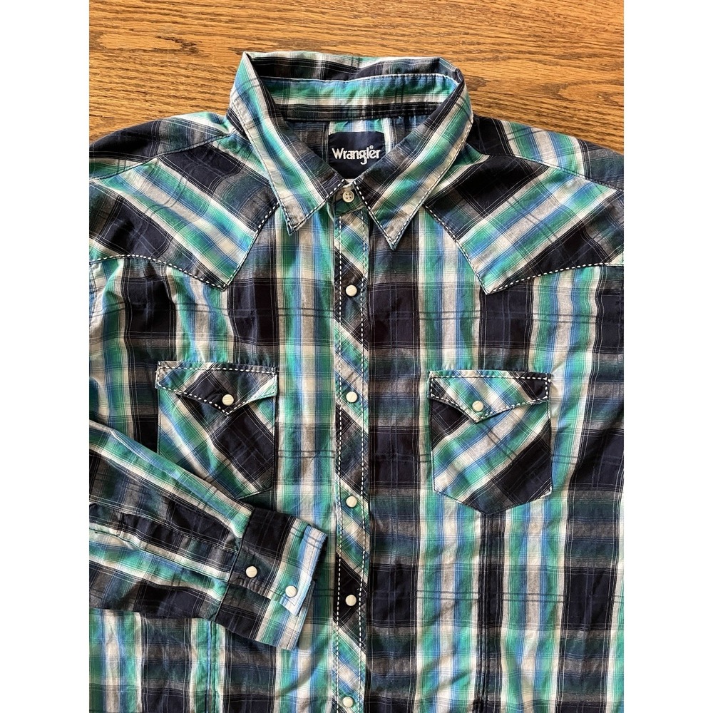 Wrangler Western/Cowboy L/S Mens‎ Checkered Pearl Snap Sz XXL Shirt